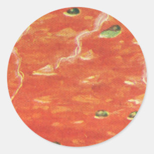 Oude voeding, warme kom tomatensoep met erwten ronde sticker