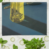 Oude voedingsdranken, glas bier, diner theedoek (Gevouwen)