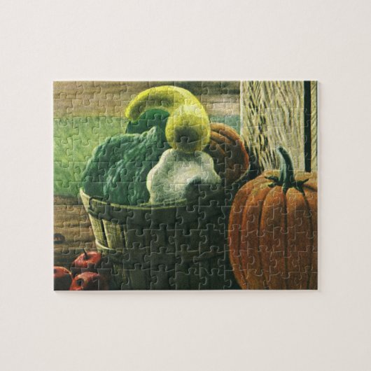 Oude voedingsmiddelen, winterpompoen, pompoen en a legpuzzel (Horizontaal)