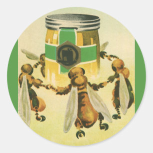 Oude Voedsel, Biologische Honing Bijen Dansende Po Ronde Sticker