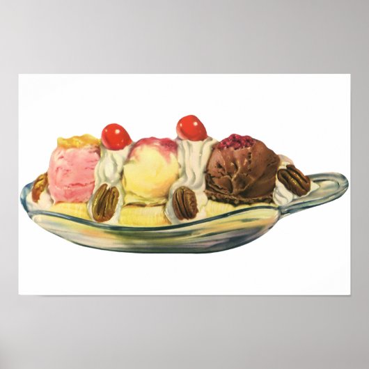 Oude Voedsel Desserts, Banaan Split Kersen Poster (Voorkant)