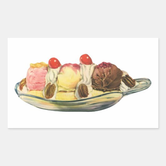 Oude Voedsel Desserts, Banaan Split Kersen Rechthoekige Sticker (Voorkant)
