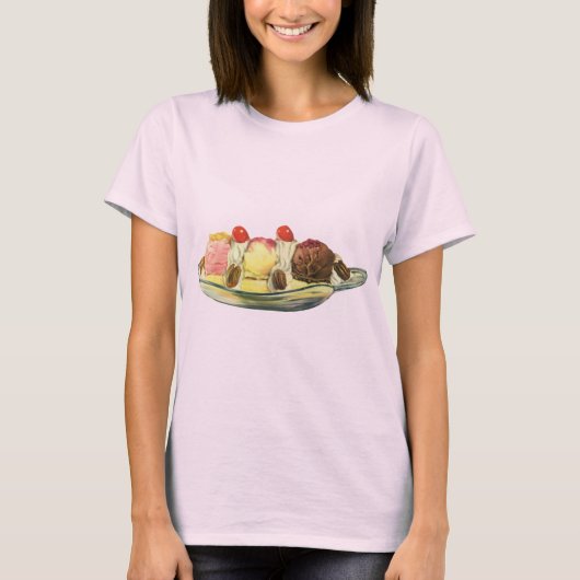 Oude Voedsel Desserts, Banaan Split Kersen T-shirt (Voorkant)