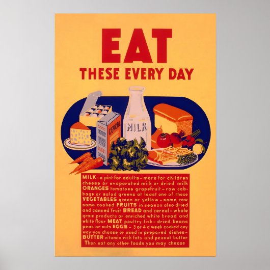 Oude Voedselreclameposter – Eet Deze Elke Poster (Voorkant)