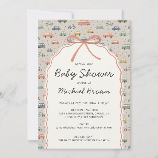 Oude Voertuigen Auto Fiets Baby Shower Kaart (Voorkant)