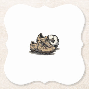 Oude Voetbal Schoenen En Bal T-shirt Ontwerp_1 Kartonnen Onderzetters