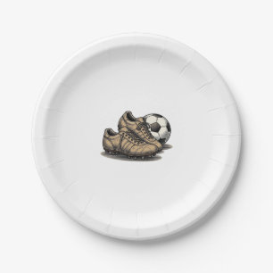 Oude Voetbal Schoenen En Bal T-shirt Ontwerp_1 Papieren Bordje