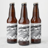 Oude voetbrug. Potloodtekening. Bier Etiket (Flessen)