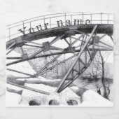 Oude voetbrug. Potloodtekening. Bier Etiket (Enkel label)