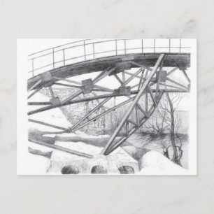 Oude voetbrug. Potloodtekening. Briefkaart