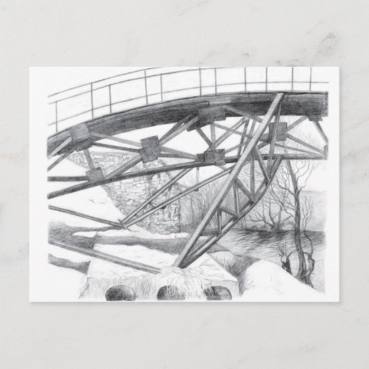 Oude voetbrug. Potloodtekening. Briefkaart (Voorkant)
