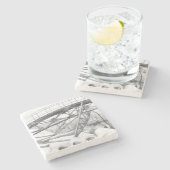 Oude voetbrug. Potloodtekening. Stenen Onderzetter (Zijkant)