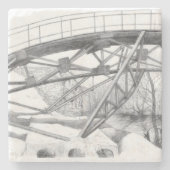 Oude voetbrug. Potloodtekening. Stenen Onderzetter (Voorkant)