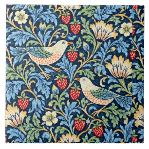 Oude Vogel, Aardbei & Bloemmotief Tegeltje