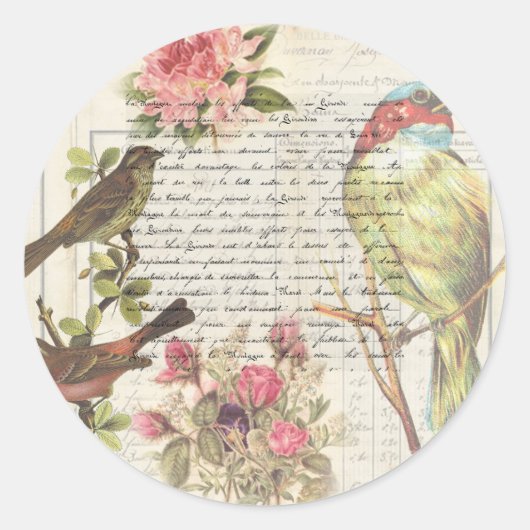 Oude Vogel Decoupage Botanische dank je Ronde Sticker (Voorkant)