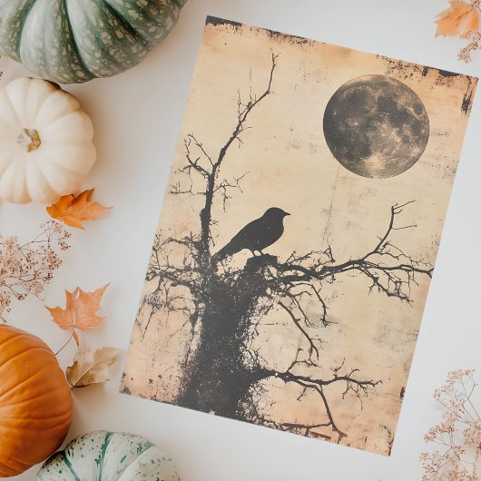 Oude vogel in boom & maan decoupage tissuepapier