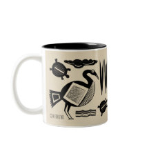 Oude Vogel, schildpad, gras, water inktcrème