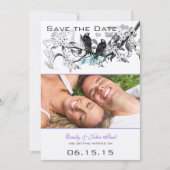 Oude Vogels Witte Bloemen Trouwen Datum Besparen Save The Date (Voorkant)