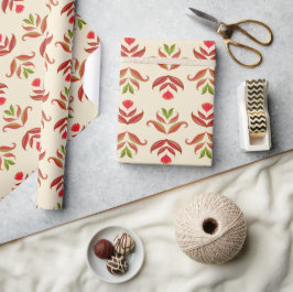 Oude volks kunst bloemenprint cozy rustieke herfst cadeaupapier