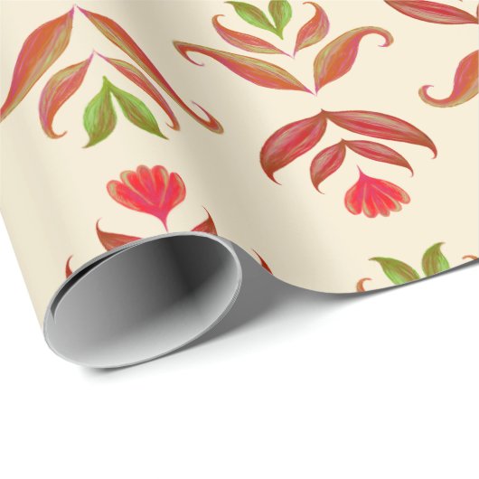 Oude volks kunst bloemenprint cozy rustieke herfst cadeaupapier (Rol Hoek)