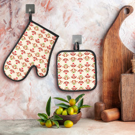 Oude volks kunst bloemige print gezellig rustieke  ovenwant & pannenlap set