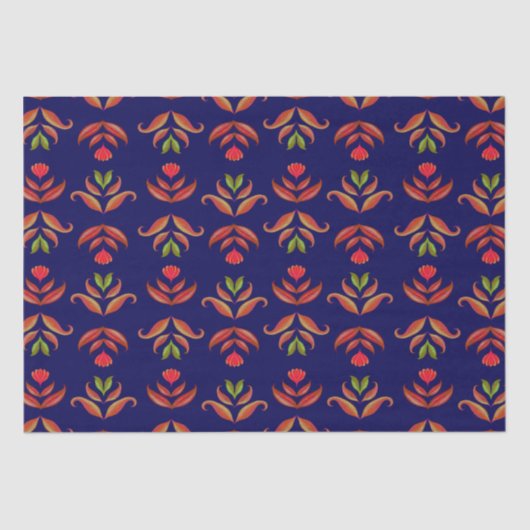 Oude volkskunst bloemen gezellig en rustiek marine tissuepapier (Voorkant)