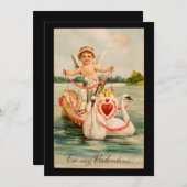 Oude 'Voor mijn Valentijn' cherubijn & zwanenboot Feestdagenkaart (Voorkant / Achterkant)
