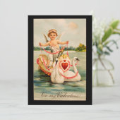Oude 'Voor mijn Valentijn' cherubijn & zwanenboot Feestdagenkaart (Staand voorkant)