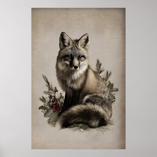 Oude vos Kerstprint, Rustieke Wildernis Poster (Voorkant)