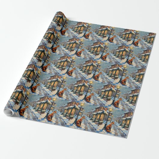 Oude vos onder gaslamp in besneeuwde Kerstmis Cadeaupapier (Uitgerold)