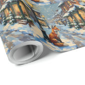 Oude vos onder gaslamp in besneeuwde Kerstmis Cadeaupapier (Rol Hoek)