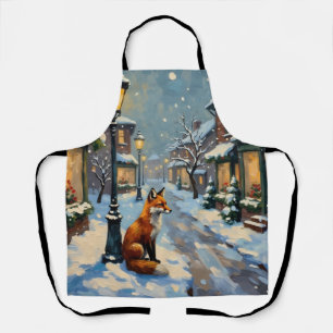 Oude vos onder gaslamp in besneeuwde Kerstmis Schort