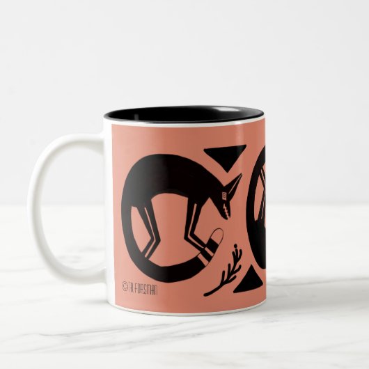 Oude vossen en bloemen op de oranje mok (Links)