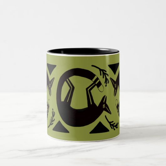 Oude vossen en bloemen op groene mok (Center)