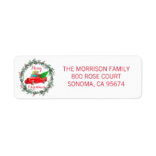 Oude vrachtwagen en krans Kerst retouradres Etiket