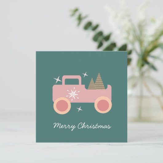 Oude vrachtwagen groovy kerst kaart (Staand voorkant)