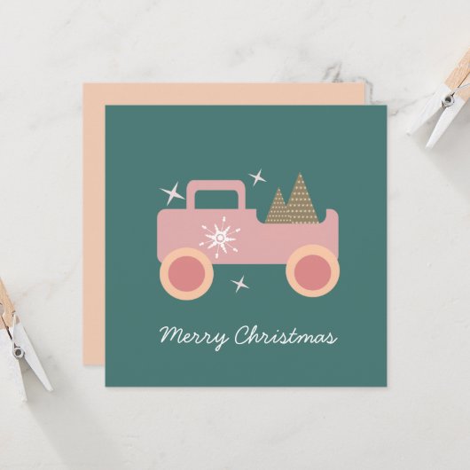 Oude vrachtwagen groovy kerst kaart (Voorkant / Achterkant in situ)