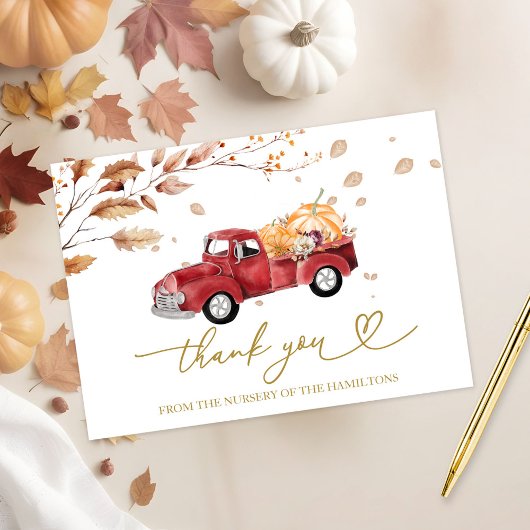 Oude vrachtwagen herfst babyshower bedankt kaart