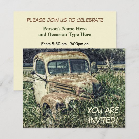 Oude vrachtwagen in de Grass Persoonlijke Partij Kaart (Voorkant / Achterkant)