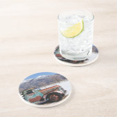 Oude vrachtwagen in het veld zandsteen onderzetter (Zijkant)