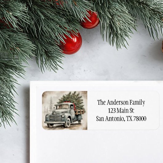 Oude vrachtwagen kerst retouradres etiket