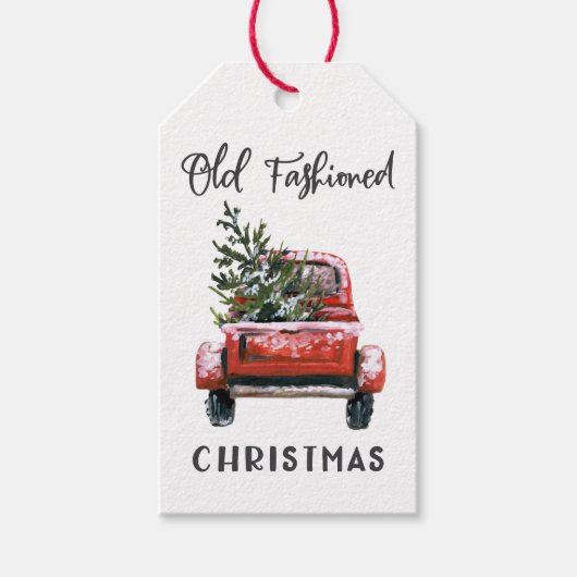 Oude vrachtwagen kerstboom cadeaulabel (Voorkant)