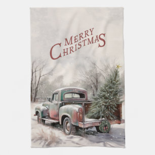 Oude Vrachtwagen Kerstboom Keuken Handdoek