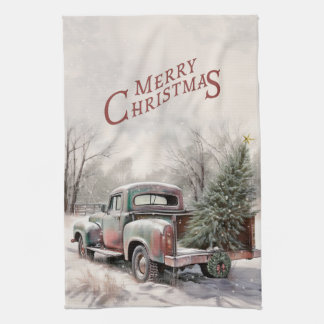 Oude Vrachtwagen Kerstboom Keuken Handdoek