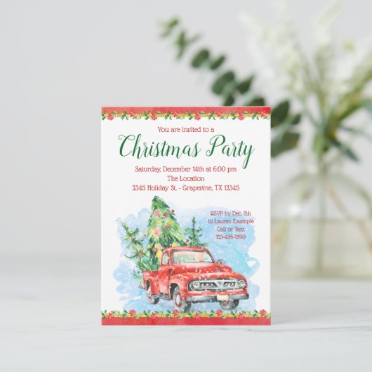 Oude Vrachtwagen Kerstfeest Uitnodigingen (Staand voorkant)