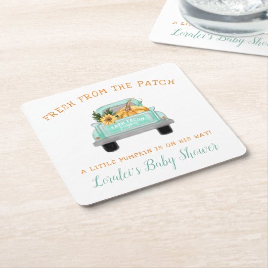 Oude vrachtwagen met pompoen op weg naar Herfst Ba Kartonnen Onderzetters (Schuin)