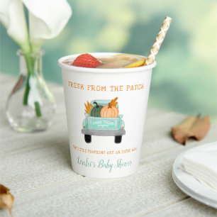 Oude vrachtwagen met twee pompoenen Herfst Baby sh Papieren Bekers