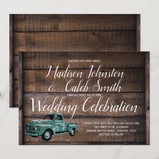  Oude Vrachtwagen Rustic Barn Wood Weddenschap Kaart (Voorkant / Achterkant)