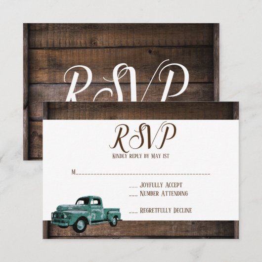  Oude Vrachtwagen Rustic Barn Wood Wedding RSVP (Voorkant / Achterkant)
