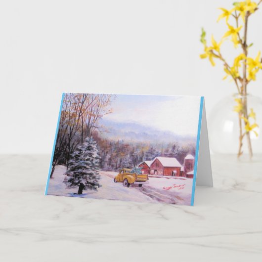 Oude vrachtwagens Kerstmis Kaart (Gele Bloem)